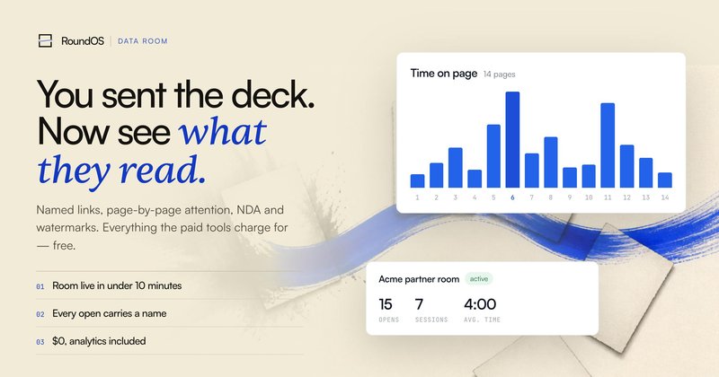 RoundOS lança data room gratuito para substituir DocSend